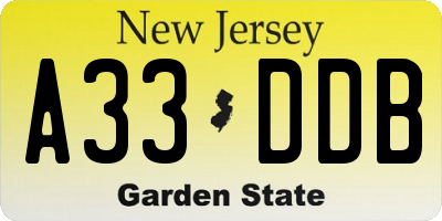 NJ license plate A33DDB