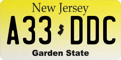 NJ license plate A33DDC