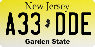 NJ license plate A33DDE