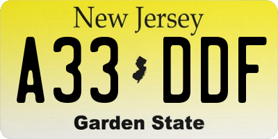 NJ license plate A33DDF