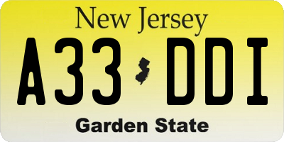 NJ license plate A33DDI