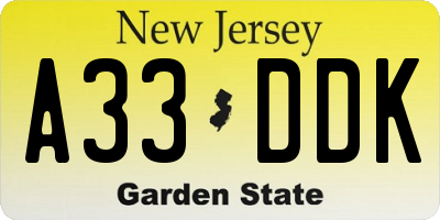 NJ license plate A33DDK