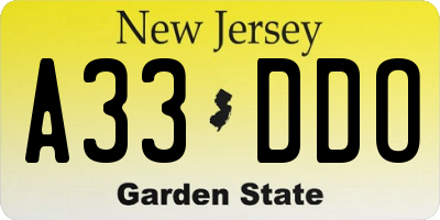 NJ license plate A33DDO