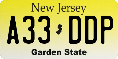 NJ license plate A33DDP