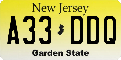 NJ license plate A33DDQ