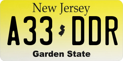NJ license plate A33DDR
