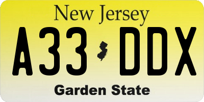 NJ license plate A33DDX