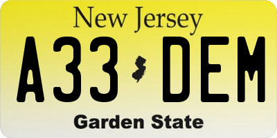 NJ license plate A33DEM