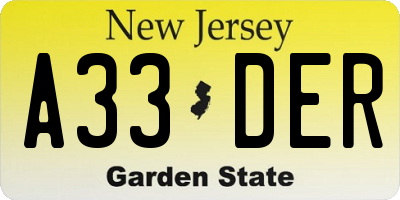 NJ license plate A33DER
