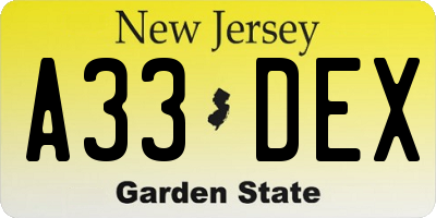 NJ license plate A33DEX