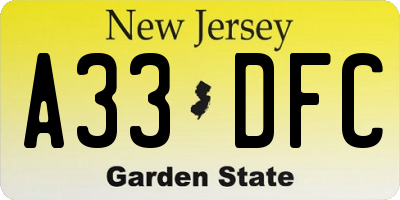 NJ license plate A33DFC