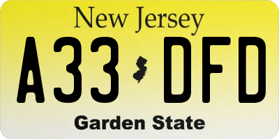 NJ license plate A33DFD