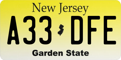 NJ license plate A33DFE