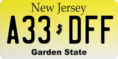 NJ license plate A33DFF