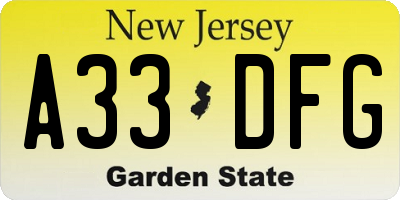 NJ license plate A33DFG