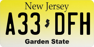 NJ license plate A33DFH