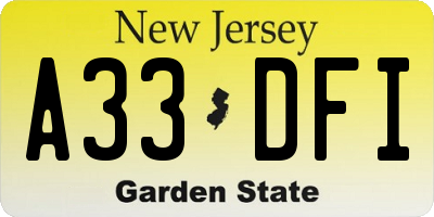 NJ license plate A33DFI
