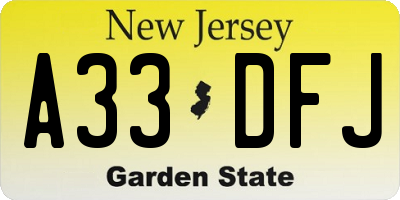 NJ license plate A33DFJ