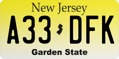 NJ license plate A33DFK
