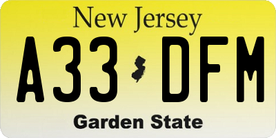 NJ license plate A33DFM