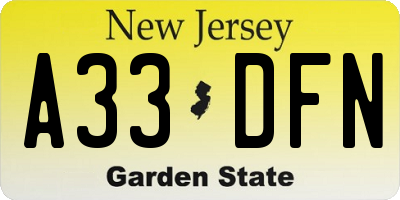 NJ license plate A33DFN