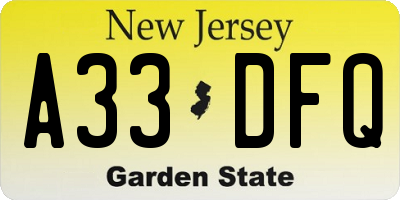 NJ license plate A33DFQ