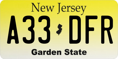 NJ license plate A33DFR