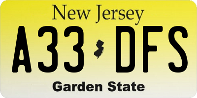 NJ license plate A33DFS