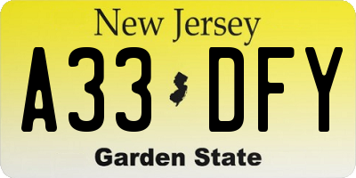 NJ license plate A33DFY