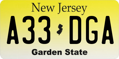 NJ license plate A33DGA