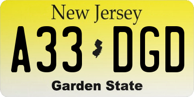 NJ license plate A33DGD