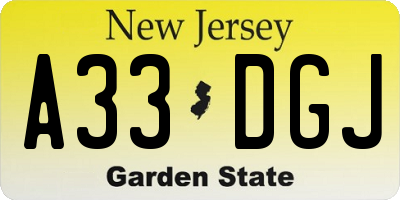 NJ license plate A33DGJ