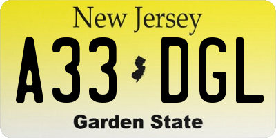 NJ license plate A33DGL