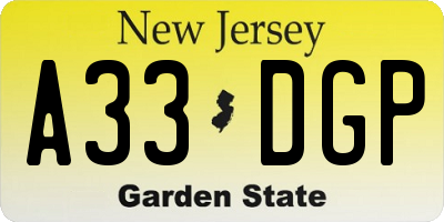 NJ license plate A33DGP