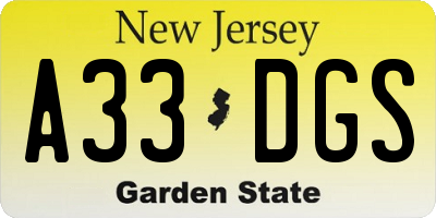 NJ license plate A33DGS