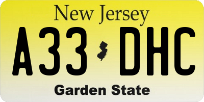 NJ license plate A33DHC