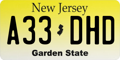 NJ license plate A33DHD