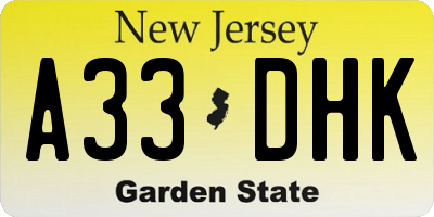 NJ license plate A33DHK
