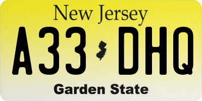 NJ license plate A33DHQ