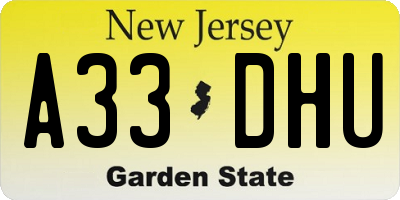 NJ license plate A33DHU