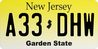 NJ license plate A33DHW