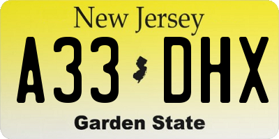 NJ license plate A33DHX