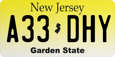 NJ license plate A33DHY