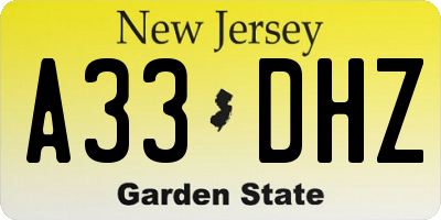 NJ license plate A33DHZ