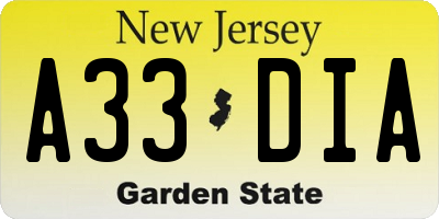 NJ license plate A33DIA