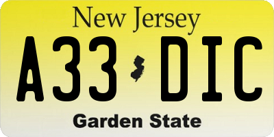 NJ license plate A33DIC