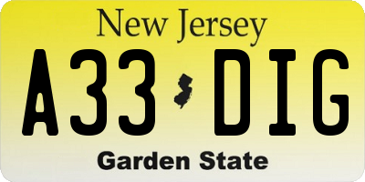 NJ license plate A33DIG