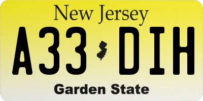 NJ license plate A33DIH