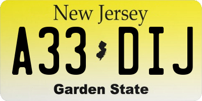 NJ license plate A33DIJ