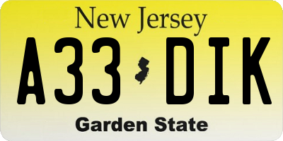 NJ license plate A33DIK